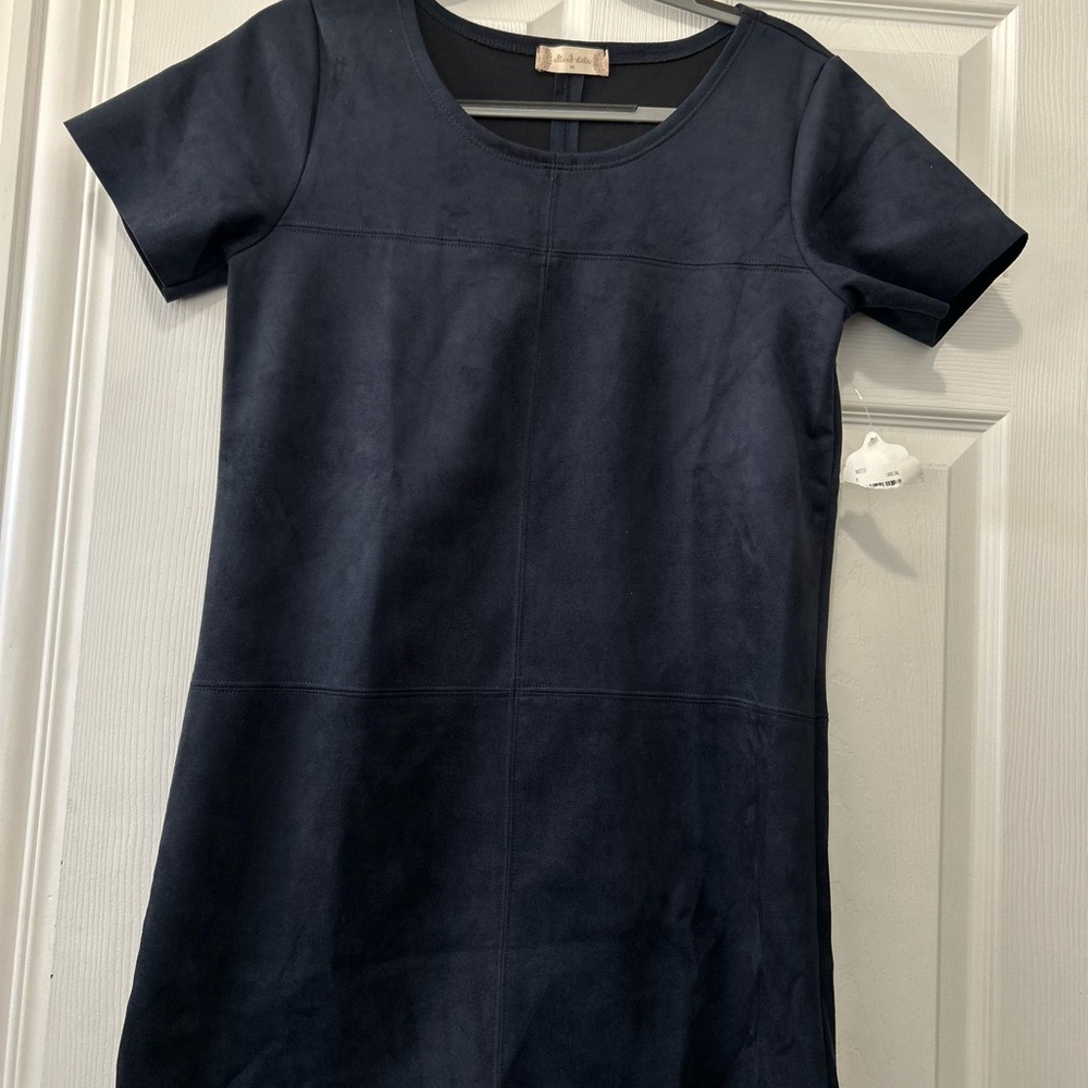 Altar'd State Size S Short Sleeve Faux Suede Shift Dress Dark Smoky Blue size M